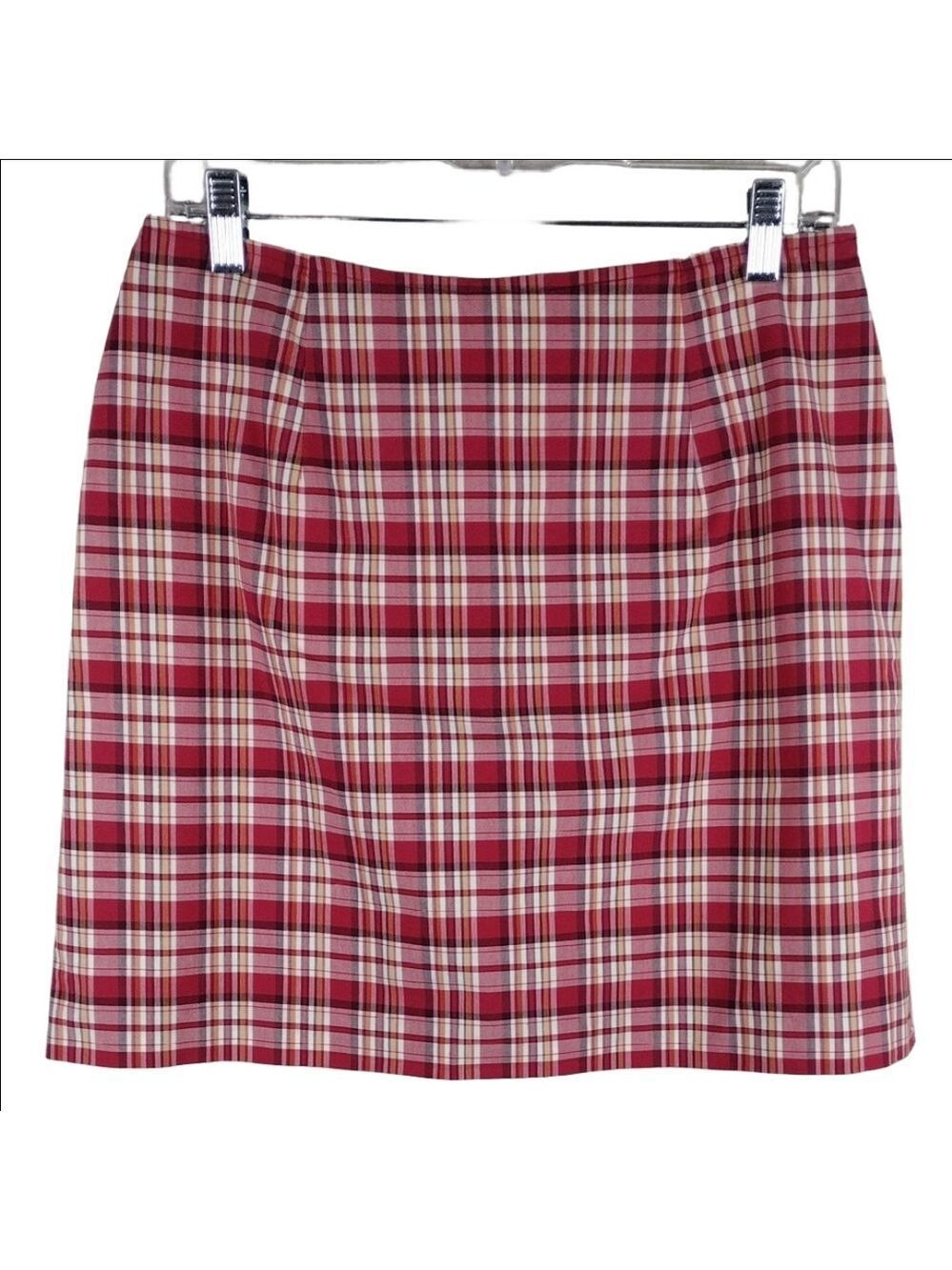 Harold's Stretch Vintage Red White Checkered Plaid Side Zip Pencil Skirt Skorts